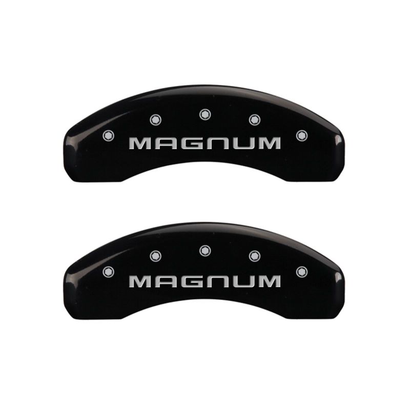 Load image into Gallery viewer, MGP 4 Caliper Covers Engraved Front & Rear Magnum Black finish silver ch