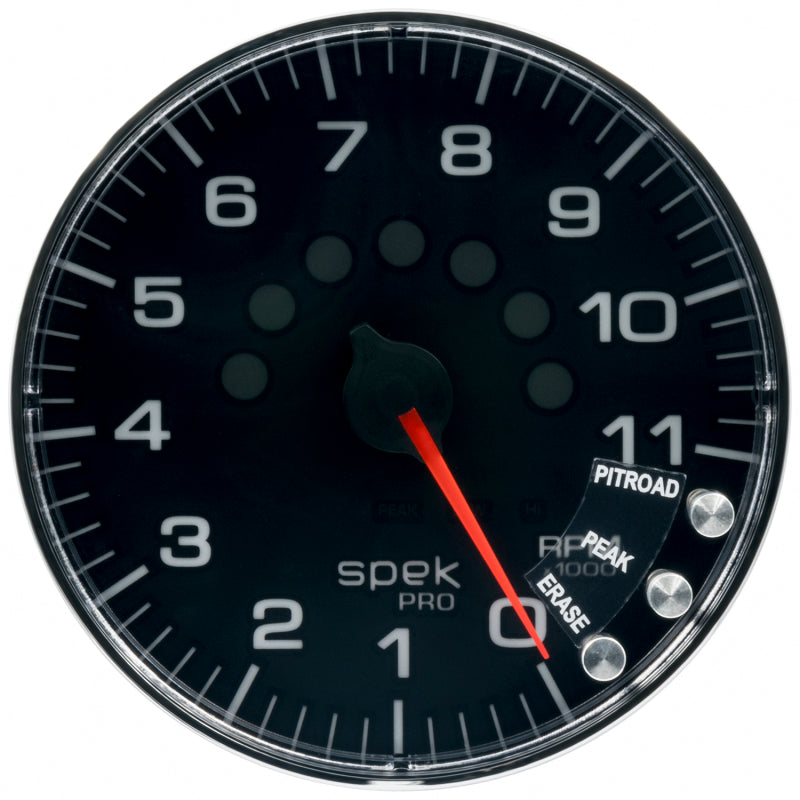 Load image into Gallery viewer, Autometer Spek-Pro Gauge Tachometer 5in 11K Rpm W/Shift Light & Peak Mem Black/Chrome