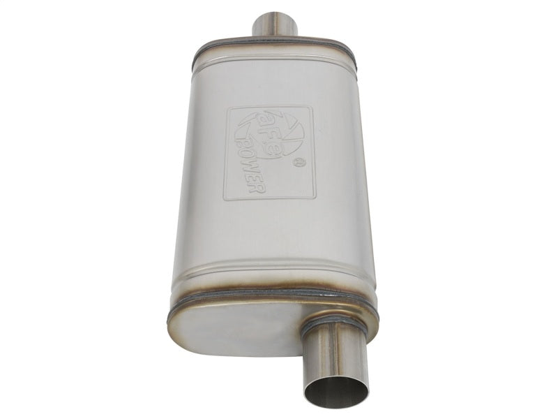 Load image into Gallery viewer, aFe MACHForce XP SS Muffler 2.5in Center Inlet / 2.5in Offset Outlet 18in L x 9in W x4in H Body