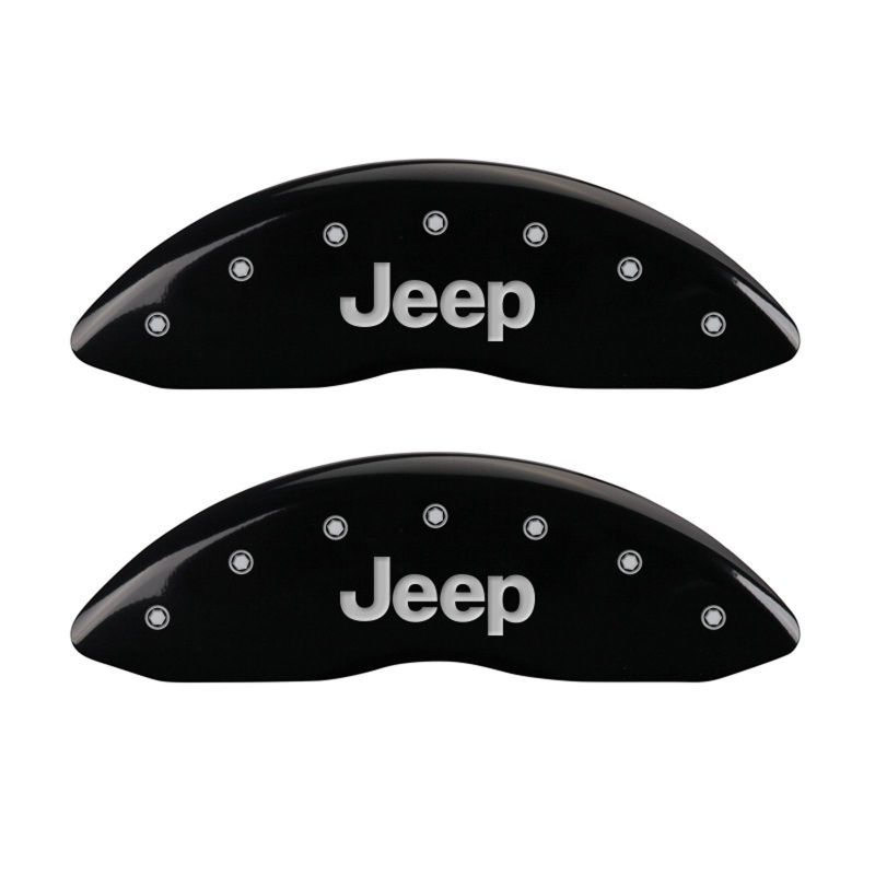 Load image into Gallery viewer, MGP 4 Caliper Covers Engraved Front & Rear JEEP Black finish silver ch