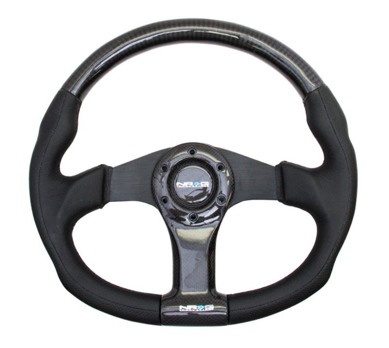 Load image into Gallery viewer, NRG Carbon Fiber Steering Wheel (350mm) Oval Shape Black w/Leather Trim