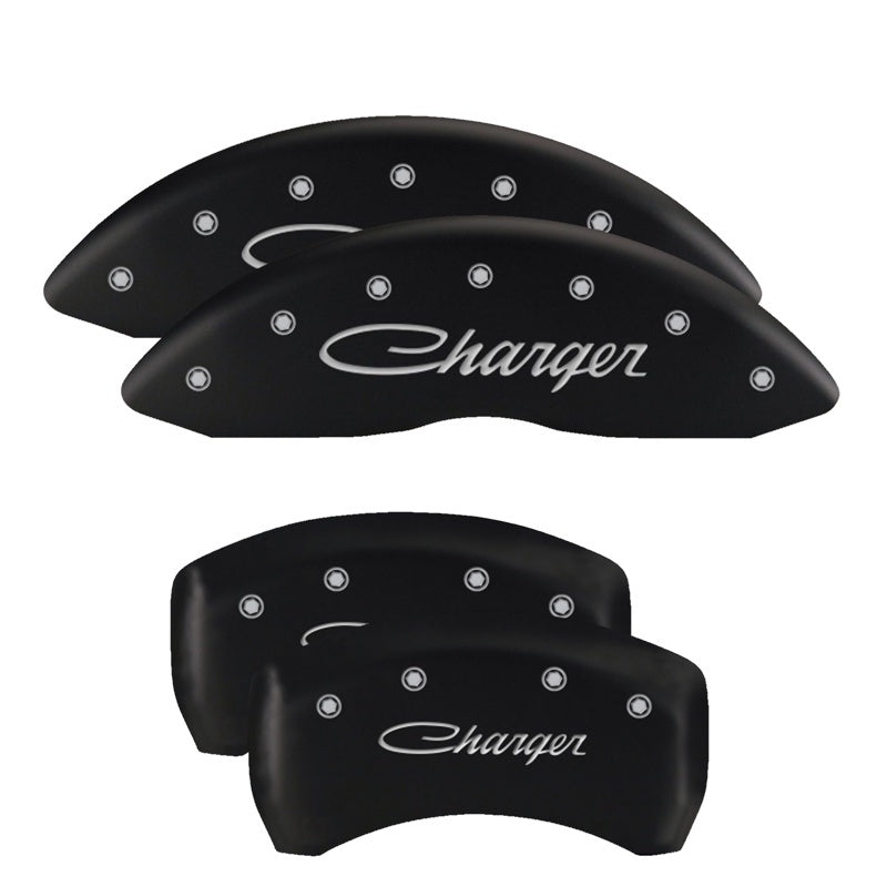 Load image into Gallery viewer, MGP 4 Caliper Covers Engraved Front & Rear MGP Black finish silver ch