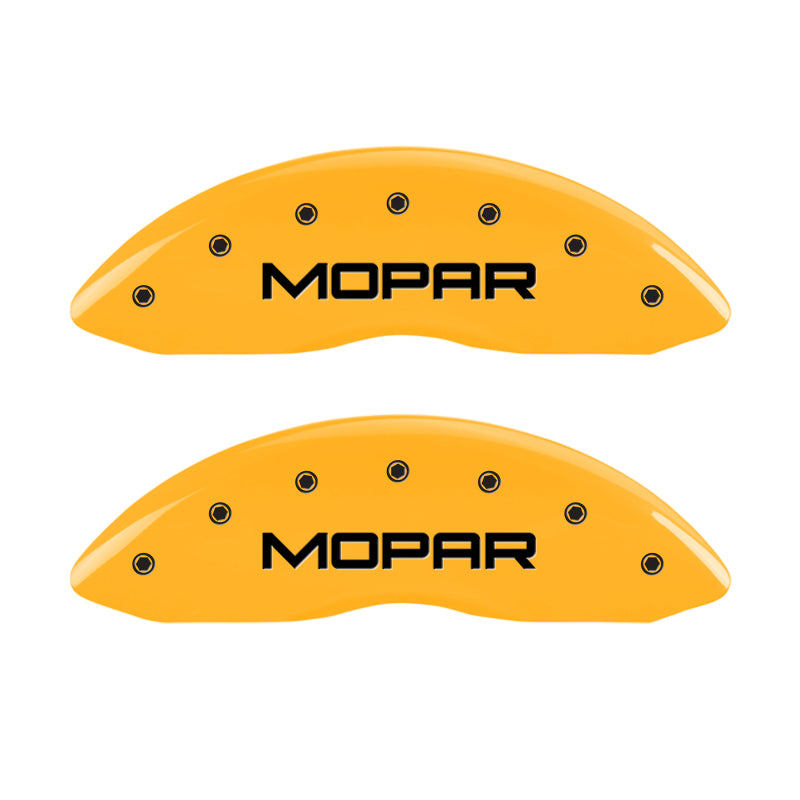 Load image into Gallery viewer, MGP 4 Caliper Covers Engraved Front & Rear Mopar Yellow Finish Black Char 2007 Dodge Charger