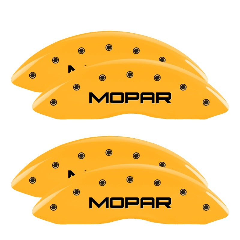 Load image into Gallery viewer, MGP 4 Caliper Covers Engraved Front & Rear Mopar Yellow Finish Black Char 2001 Dodge Viper