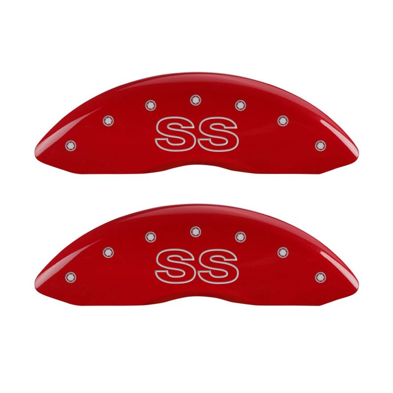 Load image into Gallery viewer, MGP 4 Caliper Covers Engraved Front & Rear Classic/SS Red finish silver ch