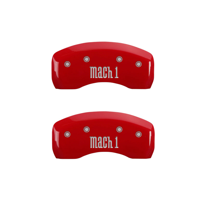 Load image into Gallery viewer, MGP 4 Caliper Covers Engraved Front & Rear Mach 1 Red finish silver ch