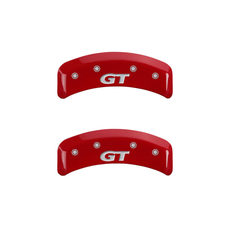 Load image into Gallery viewer, MGP 4 Caliper Covers Engraved Front Mustang Engraved Rear SN95/GT Red finish silver ch