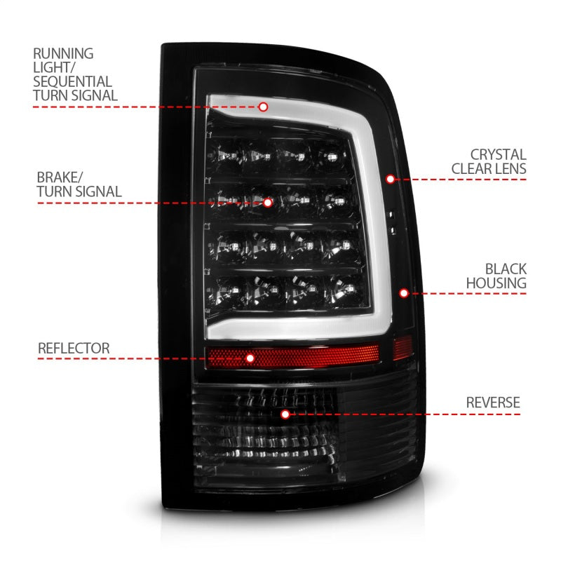 Load image into Gallery viewer, ANZO 09-18 Dodge Ram 1500 Full LED Taillights w/ Sequential Black Housing/Clear Lens