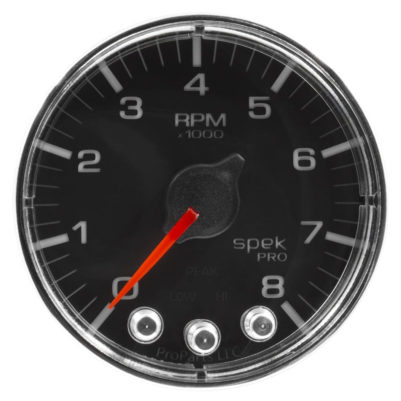 Load image into Gallery viewer, Autometer Spek-Pro Gauge Tach 2 1/16in 8K Rpm W/ Shift Light & Peak Mem Blk/Chrm