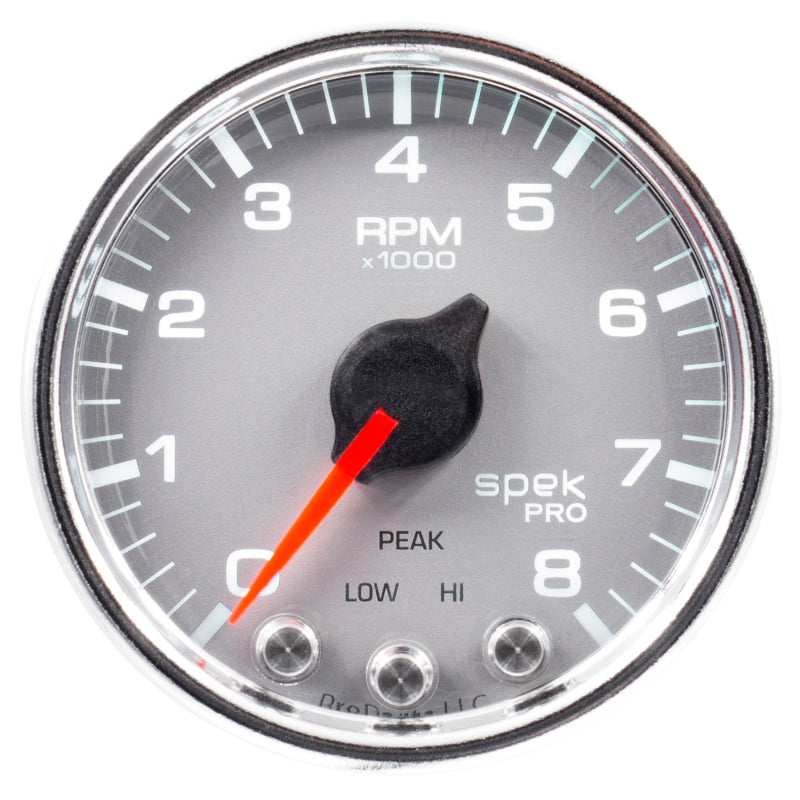 Load image into Gallery viewer, Autometer Spek-Pro Gauge Tach 2 1/16in 8K Rpm W/ Shift Light & Peak Mem Slvr/Chrm
