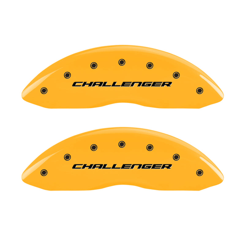 Load image into Gallery viewer, MGP 4 Caliper Covers Engraved Fr Challenger Rr Vintage RT Yellow Finish Black Char 06 Dodge Charger