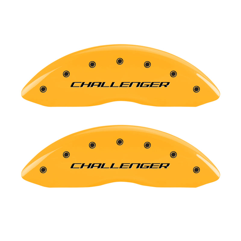 Load image into Gallery viewer, MGP 4 Caliper Covers Engraved F & R Block/Challenger Yellow Finish Black Char 2007 Dodge Charger