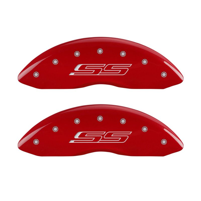Load image into Gallery viewer, MGP 4 Caliper Covers Engraved Front & Rear Gen 5/SS Red finish silver ch