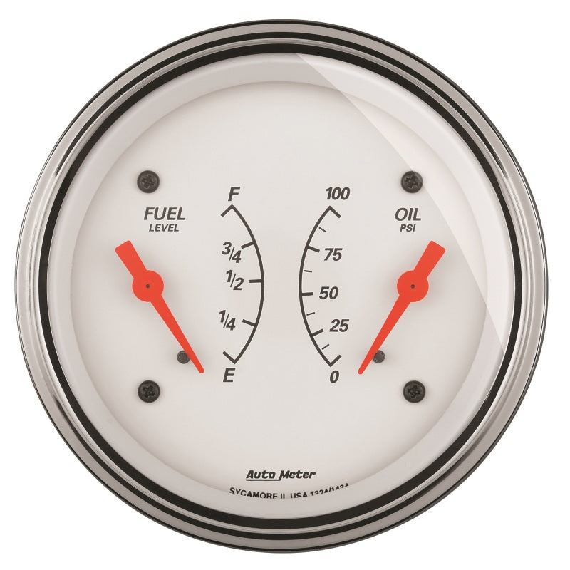 Load image into Gallery viewer, AutoMeter Gauge Dual Fuel & Oilp 3-3/8in. 0 Ohm(e) to 90 Ohm(f)& 100PSI Elec Arctic White