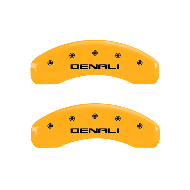 Load image into Gallery viewer, MGP 4 Caliper Covers Engraved Front & Rear Denali Yellow Finish Black Char 2003 GMC Safari