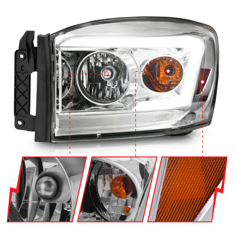 Load image into Gallery viewer, ANZO 06-09 Dodge RAM 1500/2500/3500 Headlights Chrome Housing/Clear Lens (w/ Light Bars)