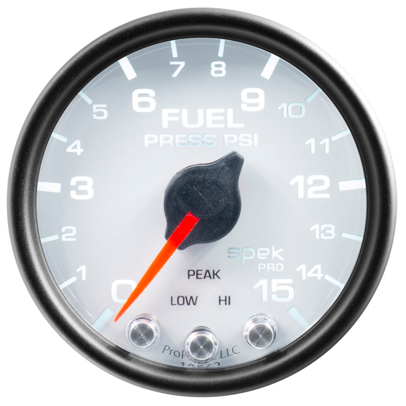 Load image into Gallery viewer, Autometer Spek-Pro Gauge Fuel Press 2 1/16in 15psi Stepper Motor W/Peak & Warn Wht/Blk