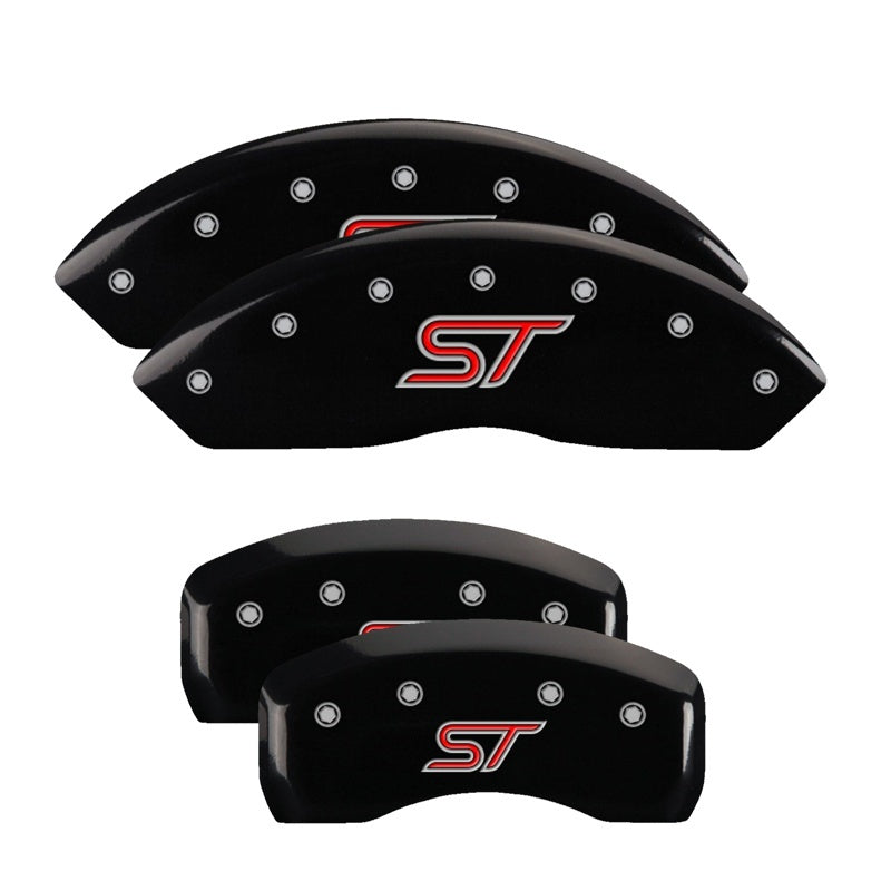 Load image into Gallery viewer, MGP 4 Caliper Covers Engraved Front & Rear Oval logo/Ford Black finish silver ch