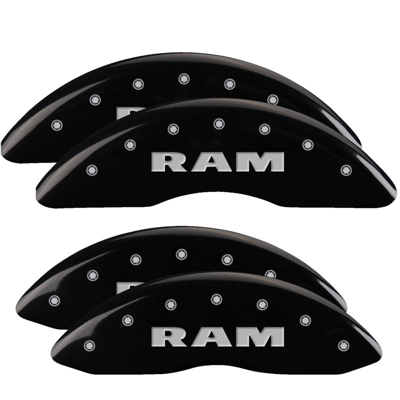Load image into Gallery viewer, MGP 4 Caliper Covers Engraved Front & Rear RAM Black finish silver ch