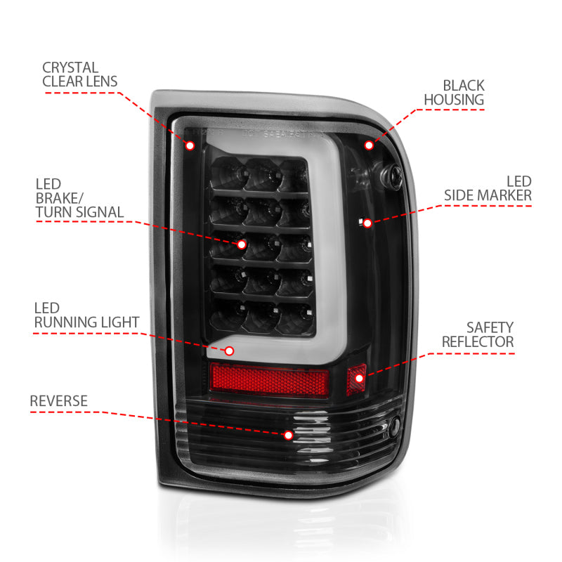 Load image into Gallery viewer, ANZO 1993-1997 Ford Ranger LED Tail Lights w/ Light Bar Black Housing Clear Lens