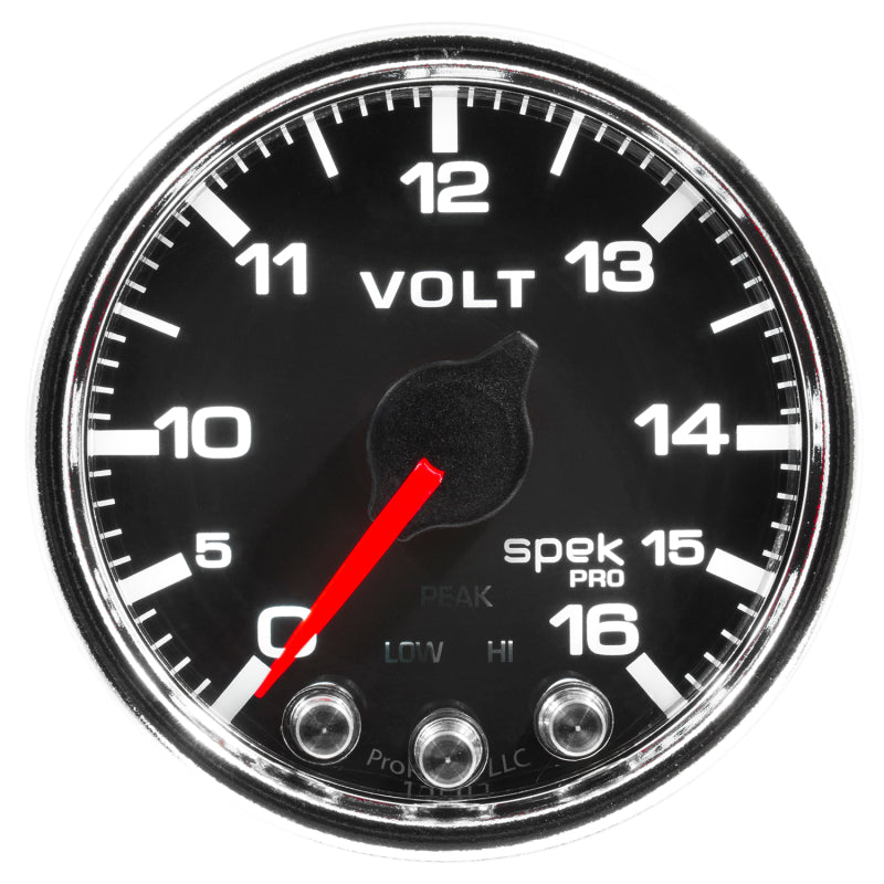 Load image into Gallery viewer, Autometer Spek-Pro Gauge Voltmeter 2 1/16in 16V Stepper Motor W/Peak & Warn Blk/Chrm