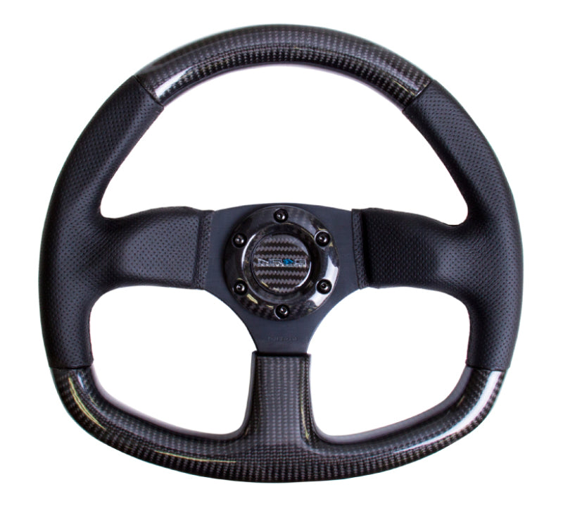 Load image into Gallery viewer, NRG Carbon Fiber Steering Wheel (320mm) Flat Bottom & Leather Trim w/Black Stitching