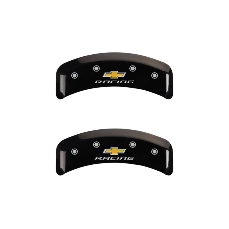 Load image into Gallery viewer, MGP 4 Caliper Covers Engraved F & R Chevy Racing Black Finish Silver Char 1988 Chevrolet Corvette