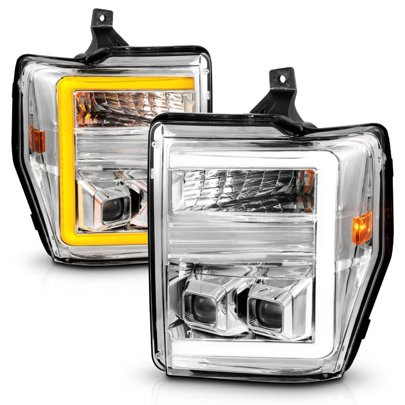 Load image into Gallery viewer, ANZO 08-10 Ford F-250 - F-550 Super Duty Projector Headlights w/ Light Bar Switchback Chrome Housing