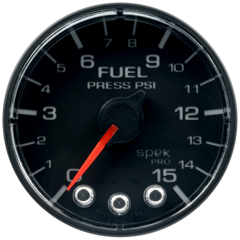 Load image into Gallery viewer, Autometer Spek-Pro Gauge Fuel Press 2 1/16in 15psi Stepper Motor W/Peak & Warn Blk/Blk