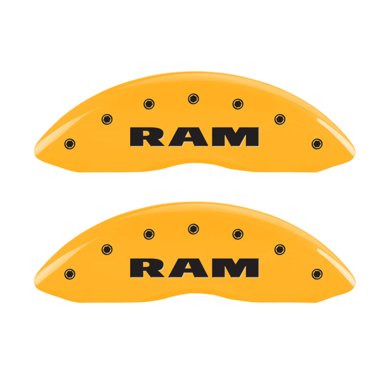 Load image into Gallery viewer, MGP 4 Caliper Covers Engraved Front RAM Engraved Rear RAMHEAD Black finish silver ch