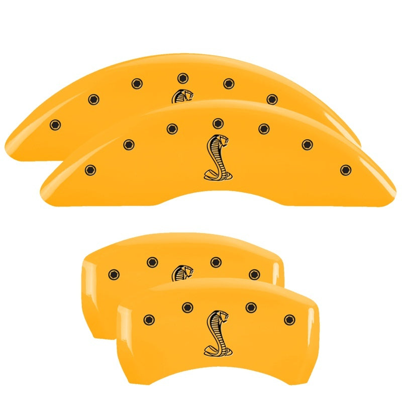 Load image into Gallery viewer, MGP 4 Caliper Covers Engraved Front & Rear Tiffany Snake Yellow finish black ch