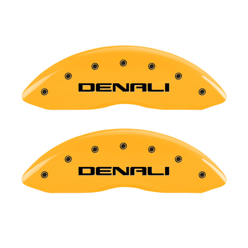 Load image into Gallery viewer, MGP 4 Caliper Covers Engraved Front & Rear Denali Yellow Finish Black Char 2003 GMC Safari