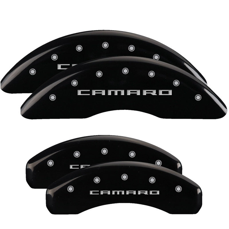 Load image into Gallery viewer, MGP 4 Caliper Covers Engraved Front & Rear Gen 5/Camaro Black finish silver ch