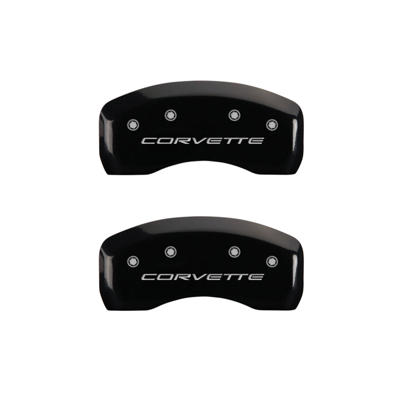 Load image into Gallery viewer, MGP 4 Caliper Covers Engraved Front & Rear C5/Corvette Black finish silver ch