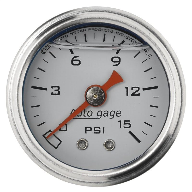 Load image into Gallery viewer, Autometer AutoGage 1.5in Liquid Filled Mechanical 0-15 PSI Fuel Pressure Gauge - White