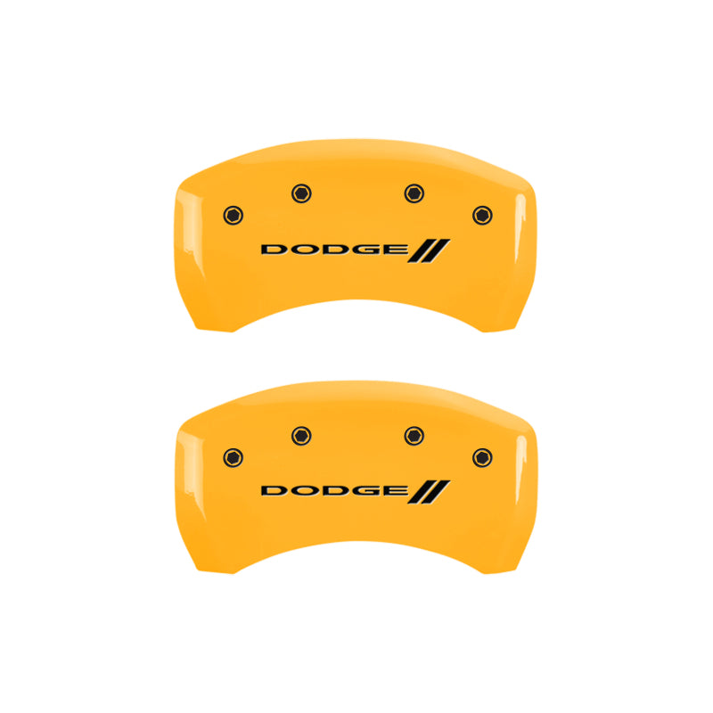 Load image into Gallery viewer, MGP 4 Caliper Covers Engraved F & R w/ Stripes/Dodge Yellow Finish Black Char 2006 Dodge Charger