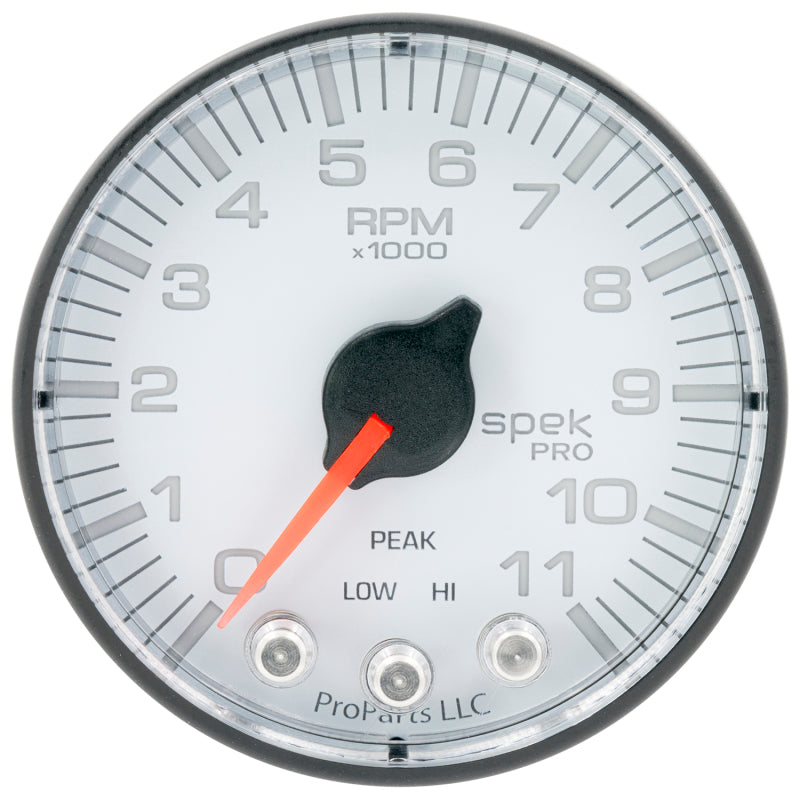 Load image into Gallery viewer, Autometer Spek-Pro Gauge Tach 2 1/16in 11K Rpm W/ Shift Light & Peak Mem Wht/Blk