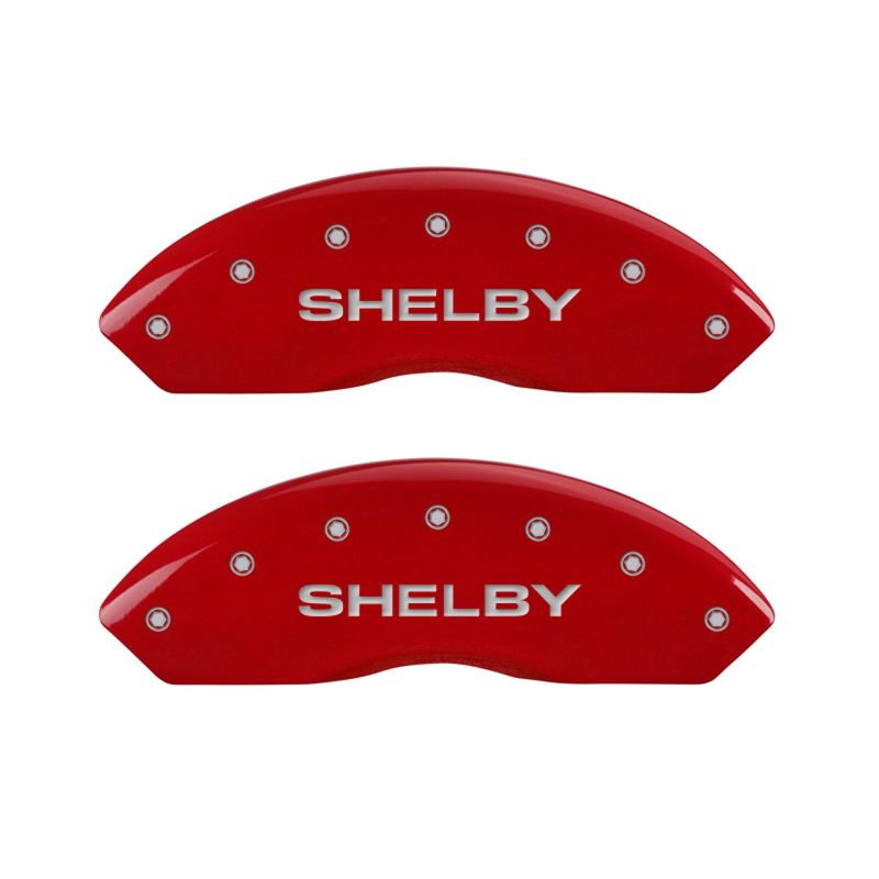 Load image into Gallery viewer, MGP 4 Caliper Covers Engraved Front Shelby Engraved Rear Tiffany Snake Red finish silver ch