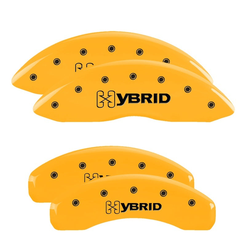 Load image into Gallery viewer, MGP 4 Caliper Covers Engraved F & R GM Style Yellow Finish Black Char 2005 Chevy Silverado 1500