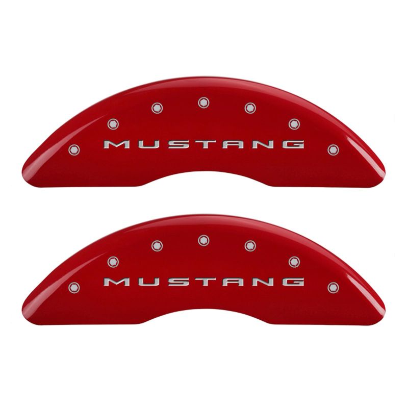 Load image into Gallery viewer, MGP 4 Caliper Covers Engraved Front 2015/Mustang Engraved Rear 2015/Bar & Pony Red/Silve 19in. Min