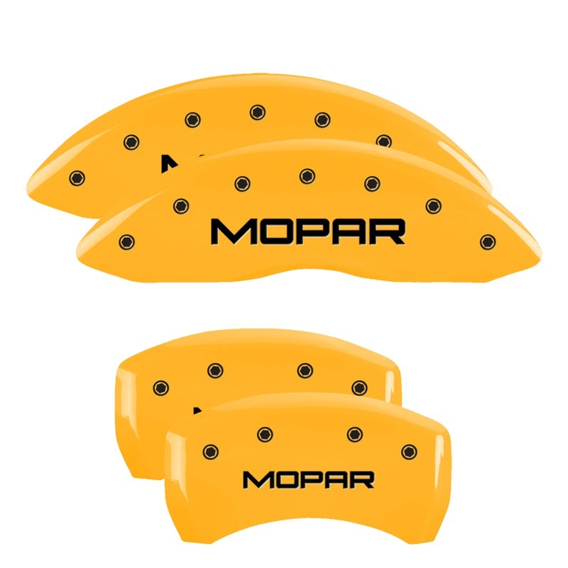 Load image into Gallery viewer, MGP 4 Caliper Covers Engraved Front & Rear Dodge Yellow Finish Black Char 2008 Dodge Durango