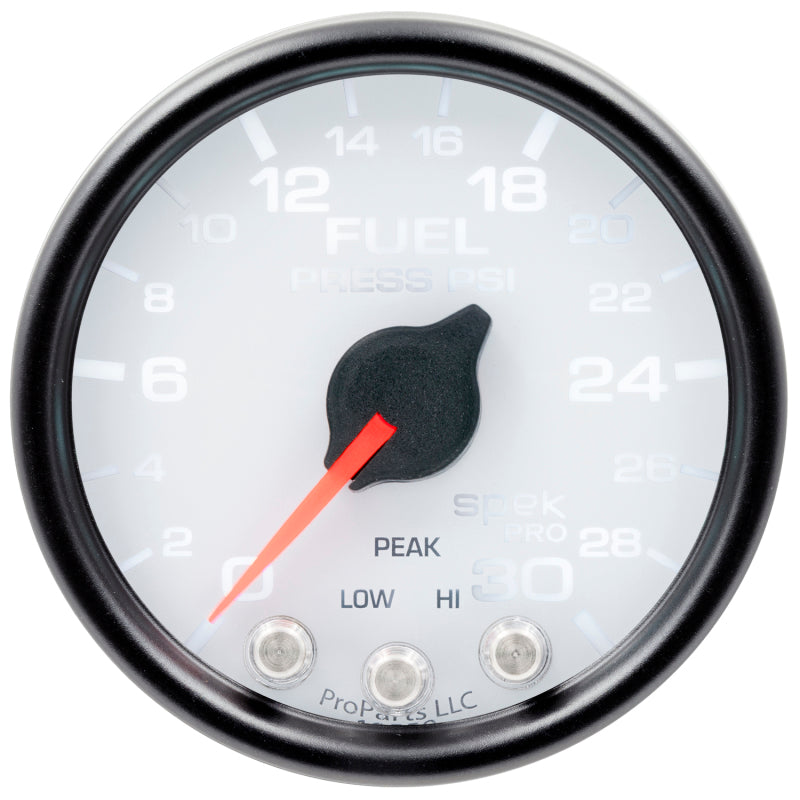 Load image into Gallery viewer, Autometer Spek-Pro Gauge Fuel Press 2 1/16in 30psi Stepper Motor W/Peak & Warn Wht/Blk