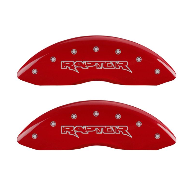 Load image into Gallery viewer, MGP 4 Caliper Covers Engraved Front & Rear Raptor Red finish silver ch