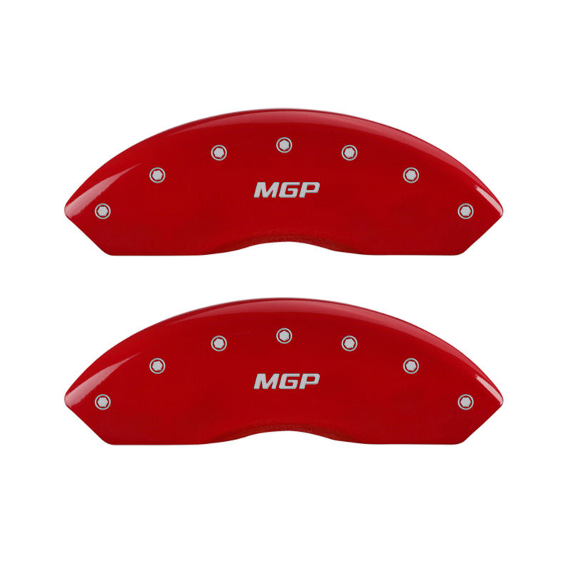 Load image into Gallery viewer, MGP Front set 2 Caliper Covers Engraved Front MGP Red finish silver ch