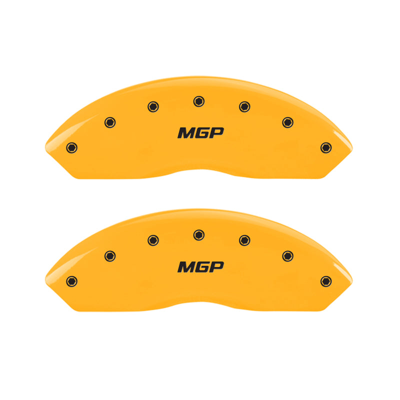 Load image into Gallery viewer, MGP 4 Caliper Covers Engraved Front & Rear MGP Yellow Finish Black Char 2005 Ford Mustang