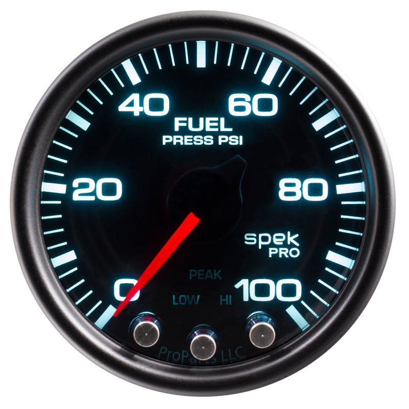 Load image into Gallery viewer, Autometer Spek-Pro Gauge Fuel Press 2 1/16in 100psi Stepper Motor W/Peak & Warn Blk/Smoke/Blk