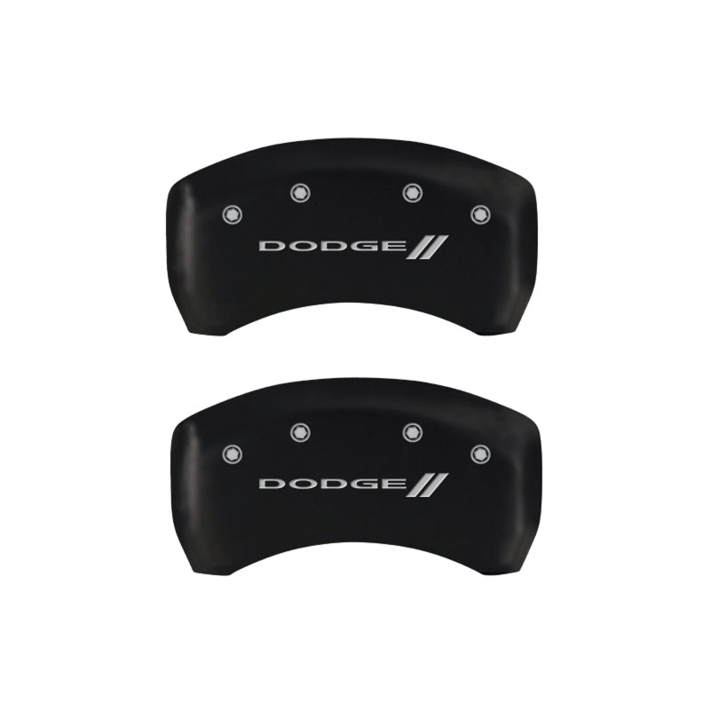 Load image into Gallery viewer, MGP 4 Caliper Covers Engraved Front & Rear With stripes/Dodge Red finish silver ch