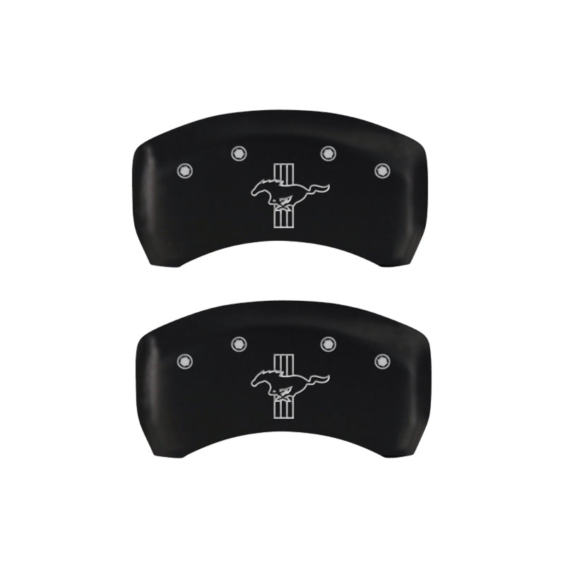 Load image into Gallery viewer, MGP 4 Caliper Covers Engraved Front Mustang Engraved Rear Bar & Pony Red finish silver ch