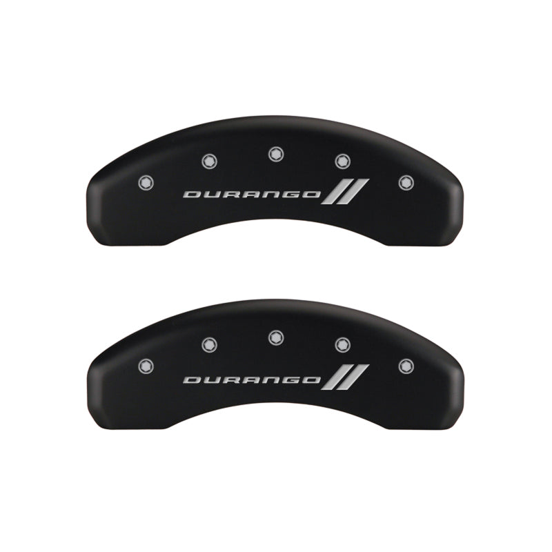 Load image into Gallery viewer, MGP 4 Caliper Covers Engraved Front & Rear With stripes/Durango Red finish silver ch