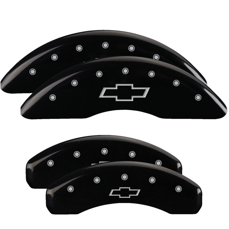 Load image into Gallery viewer, MGP 4 Caliper Covers Engraved Front & Rear Bowtie Black finish silver ch